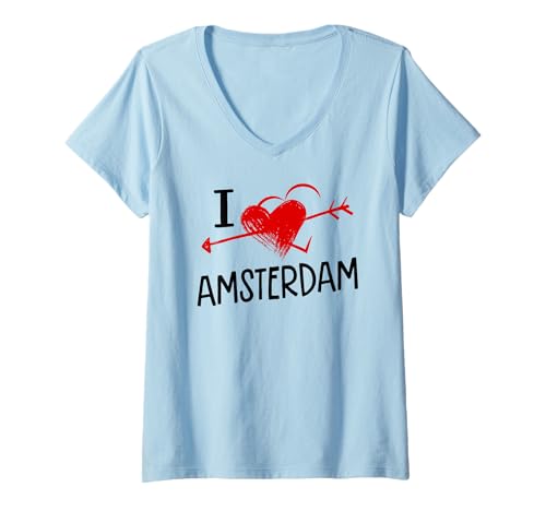 Damen I Love Amsterdam Niederlande Heart Arrow City Dutch Trip T-Shirt mit V-Ausschnitt Damen I Love Amsterdam Niederlande Heart Arrow City Dutch Trip T-Shirt mit V-Ausschnitt von Amsterdam Design Heart Arrow Netherlands
