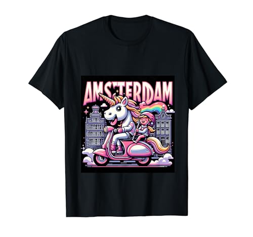 Amsterdam Niederlande Einhorn Mädchen Frauen Regenbogen Roller T-Shirt von Amsterdam Netherland Unicorn Kids Girls Scooter