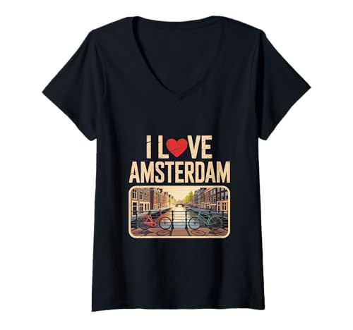 Damen Love Amsterdam Niederlande Holland Anblick I Love Amsterdam T-Shirt mit V-Ausschnitt Damen Love Amsterdam Niederlande Holland Anblick I Love Amsterdam T-Shirt mit V-Ausschnitt von Amsterdam Netherlands Tee I Love Amsterdam Shirts