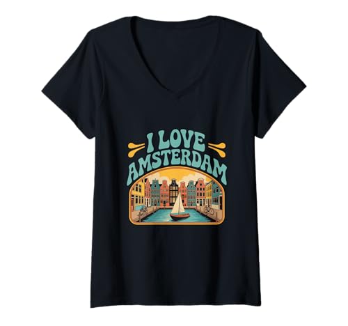 Damen Love Amsterdam Niederlande Holland Anblick I Love Amsterdam T-Shirt mit V-Ausschnitt Damen Love Amsterdam Niederlande Holland Anblick I Love Amsterdam T-Shirt mit V-Ausschnitt von Amsterdam Netherlands Tee I Love Amsterdam Shirts