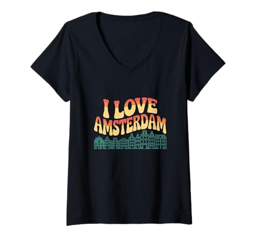 Damen Love Amsterdam Niederlande Holland Anblick I Love Amsterdam T-Shirt mit V-Ausschnitt Damen Love Amsterdam Niederlande Holland Anblick I Love Amsterdam T-Shirt mit V-Ausschnitt von Amsterdam Netherlands Tee I Love Amsterdam Shirts