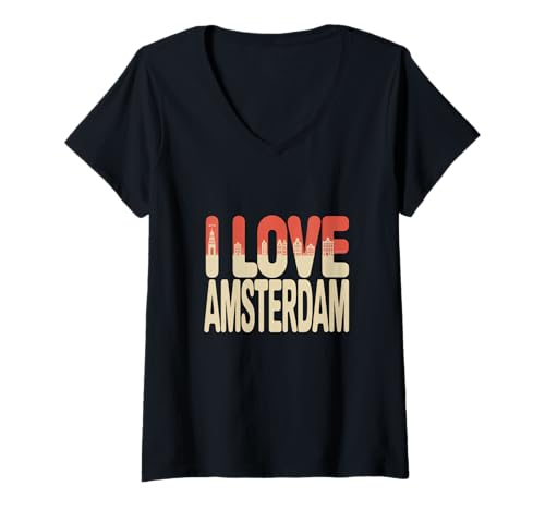 Damen Love Amsterdam Niederlande Holland Anblick I Love Amsterdam T-Shirt mit V-Ausschnitt Damen Love Amsterdam Niederlande Holland Anblick I Love Amsterdam T-Shirt mit V-Ausschnitt von Amsterdam Netherlands Tee I Love Amsterdam Shirts