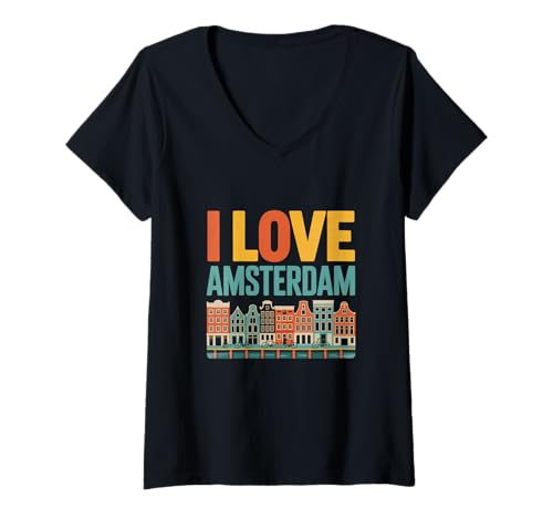 Damen Love Amsterdam Niederlande Holland Anblick I Love Amsterdam T-Shirt mit V-Ausschnitt Damen Love Amsterdam Niederlande Holland Anblick I Love Amsterdam T-Shirt mit V-Ausschnitt von Amsterdam Netherlands Tee I Love Amsterdam Shirts