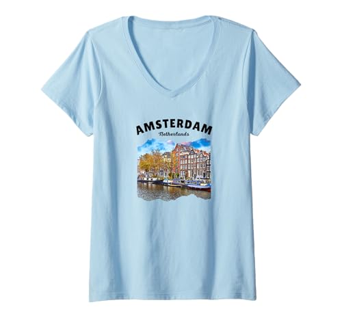 Damen Amsterdam - Niederlande/Holland - Amsterdam T-Shirt mit V-Ausschnitt von Amsterdam Souvenirs Store