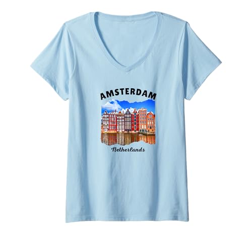 Damen Amsterdam - Niederlande/Holland - Amsterdam T-Shirt mit V-Ausschnitt Damen Amsterdam - Niederlande/Holland - Amsterdam T-Shirt mit V-Ausschnitt von Amsterdam Souvenirs Store