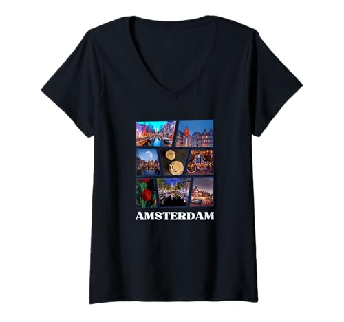 Damen Amsterdam - Niederlande/Holland - Amsterdam T-Shirt mit V-Ausschnitt von Amsterdam Souvenirs Store