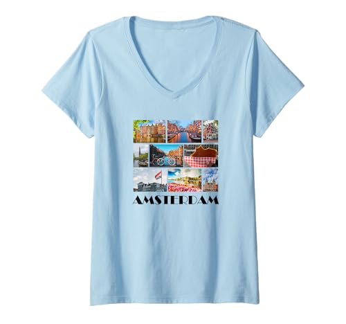 Damen Amsterdam - Niederlande/Holland - Amsterdam T-Shirt mit V-Ausschnitt von Amsterdam Souvenirs Store