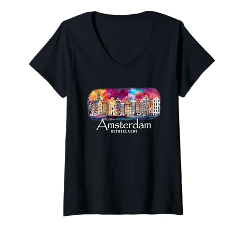 Damen Amsterdam - Niederlande / Holland - Amsterdam T-Shirt mit V-Ausschnitt von Amsterdam Souvenirs Store