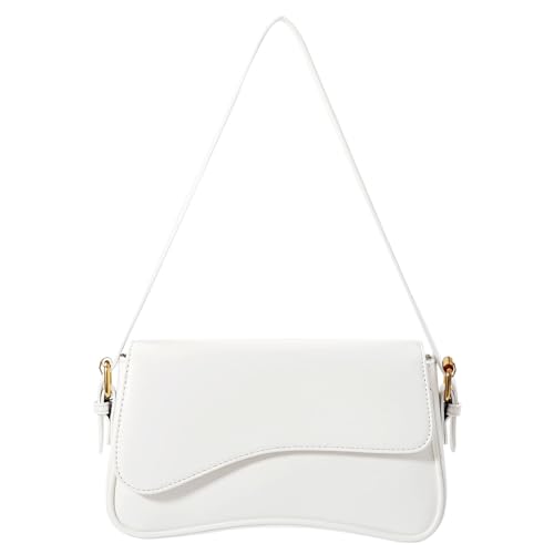 Umhängetasche für Damen, Y2K, trendige Geldbörse, veganes Leder, Hobo-Handtaschen, Clutch, Satteltasche mit 2 abnehmbaren Riemen, Cremeweiß von Amszke