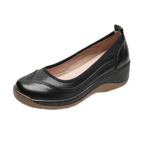 Amtopiyo Damen-Ballerinas mit mittelhohem Keilabsatz, bequeme runde Zehenpartie, Stillschuhe, Wanderschuhe, Schwarz, 7 US von Amtopiyo