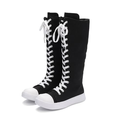 Amtopiyo Damenmode unter dem Knie Segeltuch-Stiefel Mädchen Seitlicher Reißverschluss Schnürschuh Punk Tanzschuhe, Schwarz, 38.5 EU Amtopiyo Damenmode unter dem Knie Segeltuch-Stiefel Mädchen Seitlicher Reißverschluss Schnürschuh Punk Tanzschuhe, Schwarz, 38.5 EU von Amtopiyo