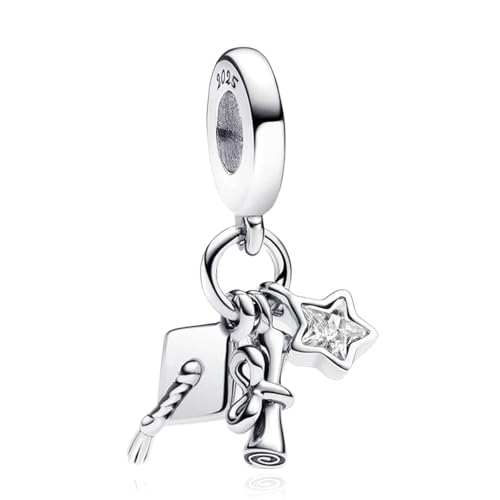 Amuefer 2025 Graduation Triple Dangle Charms für Armbänder 925 Sterling Silber Anhänger für Graduierung Abschlussfeier Weihnachten Schmuck Geschenke für Frauen von Amuefer