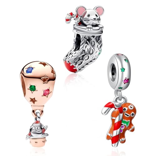 Amuefer 3 Stücke Charms für Armbänder Sterling Silber Festive Mouse Stocking Hot Air Balloon Gingerbread Man Anhänger für Halsketten Geburtstag Weihnachten Schmuck Geschenke für Frauen Mädchen Amuefer 3 Stücke Charms für Armbänder Sterling Silber Festive Mouse Stocking Hot Air Balloon Gingerbread Man Anhänger für Halsketten Geburtstag Weihnachten Schmuck Geschenke für Frauen Mädchen von Amuefer