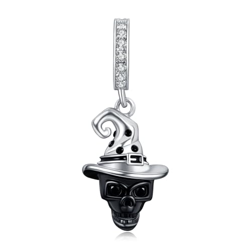 Amuefer 925 Silber Charms schwarzes Skelett Anhänger für Damen Armband Halskette, Halloween Feiertag Familie Freunde Geschenk von Amuefer