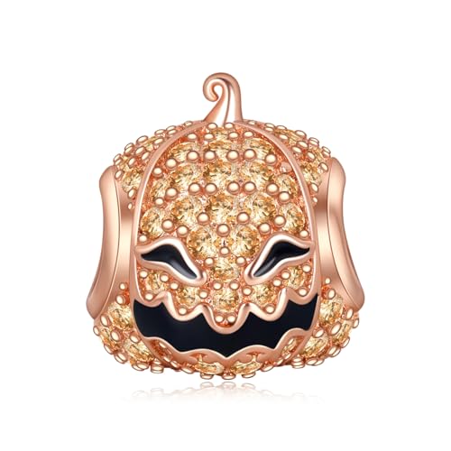 Amuefer 925 Silber charms goldene Zirkon Kürbis Perlen passend für Damen Armband Halskette, Halloween Feiertag Familie Freunde Geschenk von Amuefer