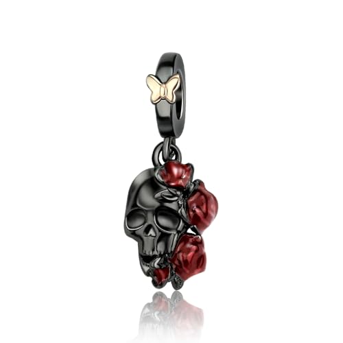 Amuefer 925 Silber schwarze Schädel Charms Anhänger für Damen Armband Halskette, Fest Familie Freunde Geschenk von Amuefer