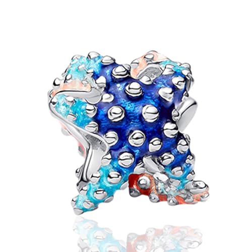 Amuefer Blauer Seestern Charme 925 Silber Damen Armband Halskette Charme String Perlen, Meerestier Anhänger kompatible Halskette von Amuefer