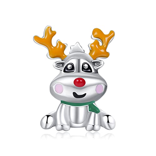 Amuefer Cute Christmas Elk Deer Charms für Armbänder 925 Sterling Silber mit Cubic Zirkonia Anhänger für Halsketten Geburtstag Weihnachten Schmuck Geschenke für Frauen Mädchen von Amuefer
