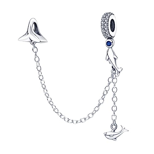 Amuefer Cute Dolphin Safety Chains für Armbänder 925 Sterling Silber Ozean Tier Schwanz Charme für Halsketten Schmuck Geschenke für Frauen Mädchen Enkelin von Amuefer