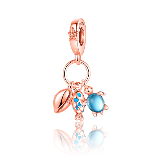 Amuefer Fish Sea Turtle Conch Dangle Charm Rose Gold Plated 925 Sterling Silber Anhänger Fit Frauen Mädchen Armbänder Halsketten von Amuefer