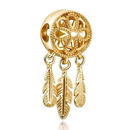 Amuefer Gold Dreamcatcher Charms für Armbänder, 925 Sterling Silber Dangle Anhänger Geschenk für Frauen Mädchen-Armband Halsketten von Amuefer