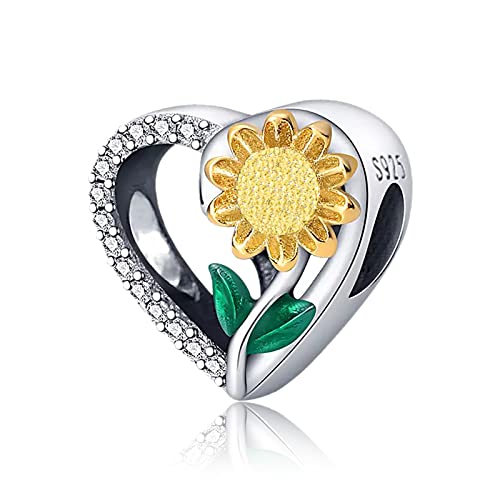 Amuefer Heart Sunflower Charms für Armbänder Openwork 925 Sterling Silber Charms Geschenk für Frauen Mädchen Armband Halsketten Amuefer Heart Sunflower Charms für Armbänder Openwork 925 Sterling Silber Charms Geschenk für Frauen Mädchen Armband Halsketten von Amuefer