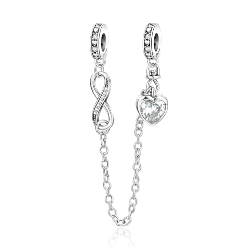 Amuefer Infinite Ahining Ring Love Heart Safety Chains Charms für Armbänder 925 Sterling Silber mit Cubic Zirkonia Anhänger für Halsketten Geburtstag Weihnachten Schmuck Geschenke für Frauen von Amuefer