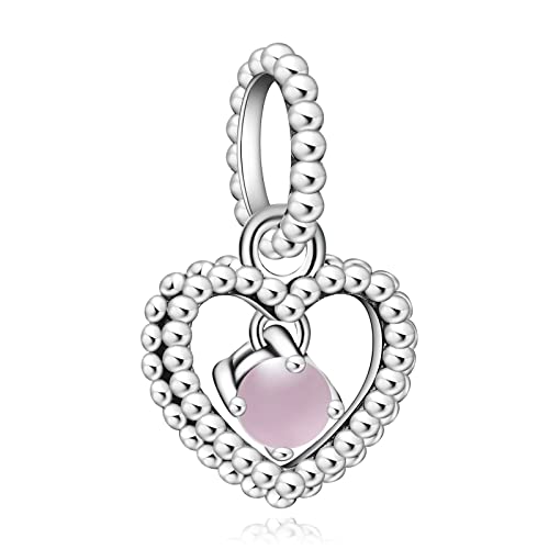 Amuefer June Beaded Heart Birthstone Charms Armbänder 925 Sterling Silber mit Cubic Zirkonia Bead für Halsketten Geburtstag Weihnachten Schmuck Geschenke für Frauen Mädchen von Amuefer