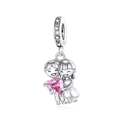 Amuefer Loved Couples Charms für Armbänder Hochzeit Jahrestag Herz Rosa Dangle 925 Sterling Silber Charm Geschenk für Frauen Mädchen von Amuefer