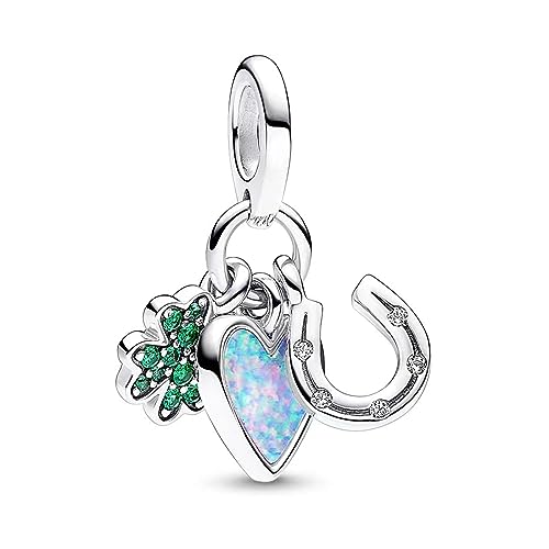 Amuefer Lucky Clover Horseshoe Charms für Armbänder Dangle Anhänger 925 Sterling Silber Anhänger für Halsketten Schmuck Geschenke für Frauen Mädchen von Amuefer