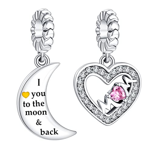 Amuefer Mom Charms für Armbänder Herz Mond Dangle 925 Sterling Silber Anhänger Geschenk für Frauen Mädchen Armband Halsketten von Amuefer