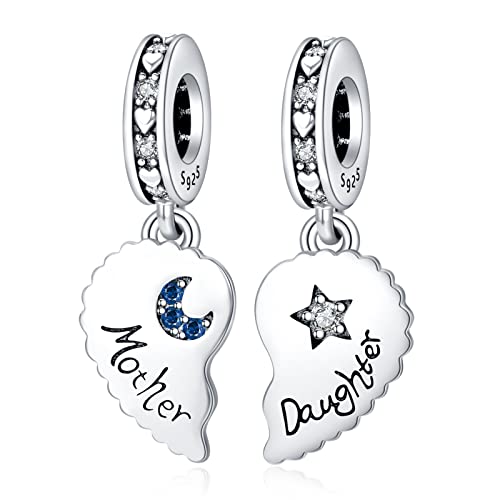 Amuefer Mother Daughter Charms für Armbänder, Mond und Stern Dangle 925 Sterling Silber Charm Geschenk für Frauen Mädchen Armband Halsketten von Amuefer