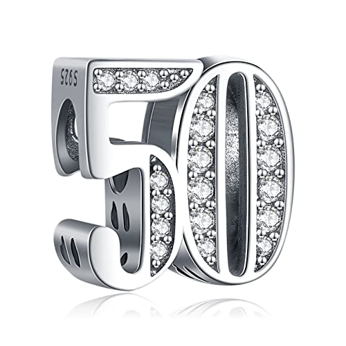 Amuefer Number 50 Charms für Armbänder Brithday Jahrestag Bead 925 Sterling Silber Anhänger Geschenk für Frauen Mädchen Armband Halsketten von Amuefer