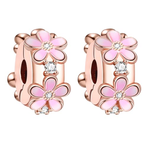 Amuefer Pink Daisy Clip Charms für Armbänder 925 Sterling Silber mit Cubic Zirkonia Spacer Geburtstag Weihnachten Schmuck Geschenke für Frauen-2 Stücke von Amuefer