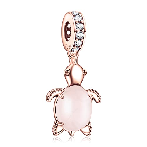 Amuefer Pink Glass Sea Turtle Dangle Charms 925 Sterling Silber Anhänger für Mädchen Frauen Armbänder Halsketten von Amuefer