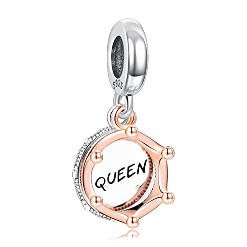 Amuefer Queen Crown Charms 925 Sterling Silber Rose Gold Dangle für Frauen-Armband Halskette Anhänger von Amuefer