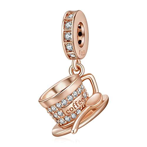 Amuefer Rose Gold Coffee Cup Charms für Armbänder Dangle 925 Sterling Silber Anhänger für Halsketten Geschenke für Frauen Mädchen von Amuefer
