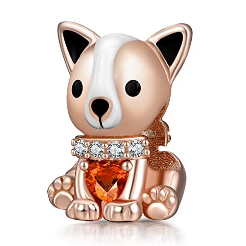 Amuefer Rose Gold Doggie Charms für Armbänder 925 Sterling Silber Anhänger für Halsketten Geschenke für Frauen Mädchen von Amuefer