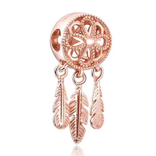 Amuefer Rose Gold Dreamcatcher Charms für Armbänder Dangle Anhänger 925 Sterling Silber Anhänger für Halsketten Schmuck Geschenke für Frauen Mädchen von Amuefer