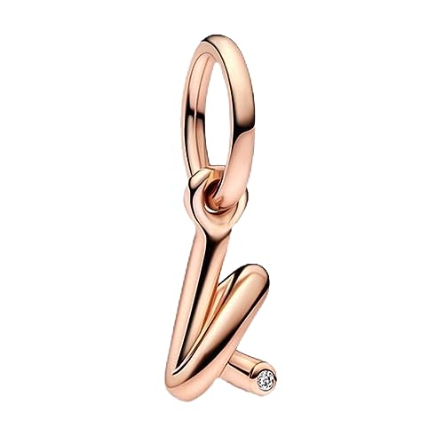 Amuefer Rose Gold Letter Alphabet K Charms für Armbänder 925 Sterling Silber mit Cubic Zirkonia Anhänger für Halsketten Geburtstag Weihnachten Schmuck Geschenke für Frauen Mädchen von Amuefer