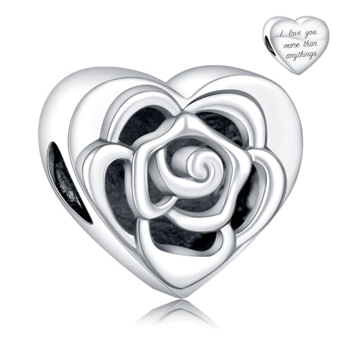 Amuefer Rose Perle Charms für Armbänder Dangle Anhänger 925 Sterling Silber Anhänger für Valentinstag Halsketten Schmuck Geschenke für Frauen von Amuefer