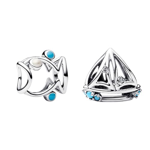 Amuefer Segelboot und Fisch String Perlen Anhänger Charme 925 Silber Damen Armband Halskette Charme String Perlen, Meerestier Anhänger kompatible Halskette 2 Stück pro Paket von Amuefer