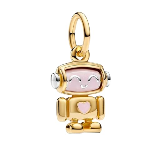 Amuefer Spinnable Face Robot Dangle Charms für Armbänder 925 Sterling Silber mit Cubic Zirkonia Anhänger für Halsketten Geburtstag Weihnachten Schmuck Geschenke für Frauen von Amuefer