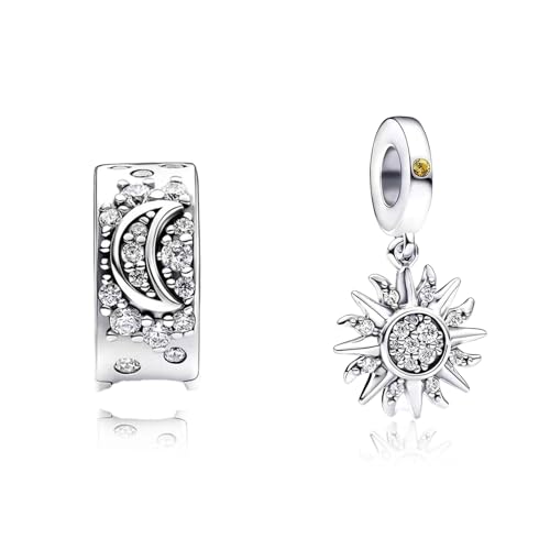 Amuefer Sun Moon Clip Charms für Armbänder 925 Sterling Silber mit Cubic Zirkonia Anhänger für Halsketten Geburtstag Weihnachten Schmuck Geschenke für Frauen Mädchen-2 Stück von Amuefer