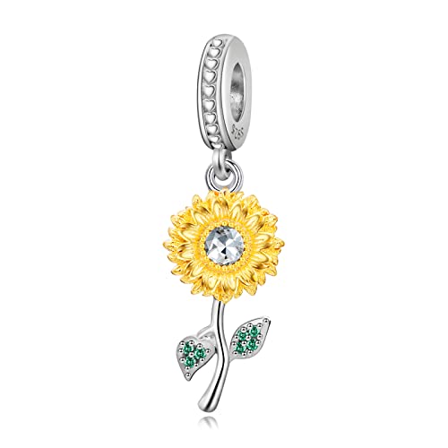 Amuefer Sunflower Charms für Armbänder 925 Sterling Silber mit Cubic Zirkonia Anhänger für Halsketten Geburtstag Weihnachten Schmuck Geschenke für Frauen Mädchen von Amuefer