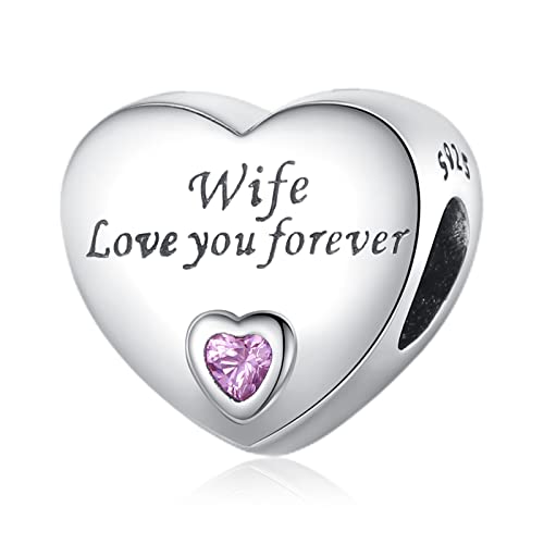 Amuefer Wife Love Forever Charms für Armbänder 925 Sterling Silber mit Cubic Zirkonia Anhänger für Halsketten Geburtstag Weihnachten Schmuck Geschenke für Frauen Mädchen von Amuefer