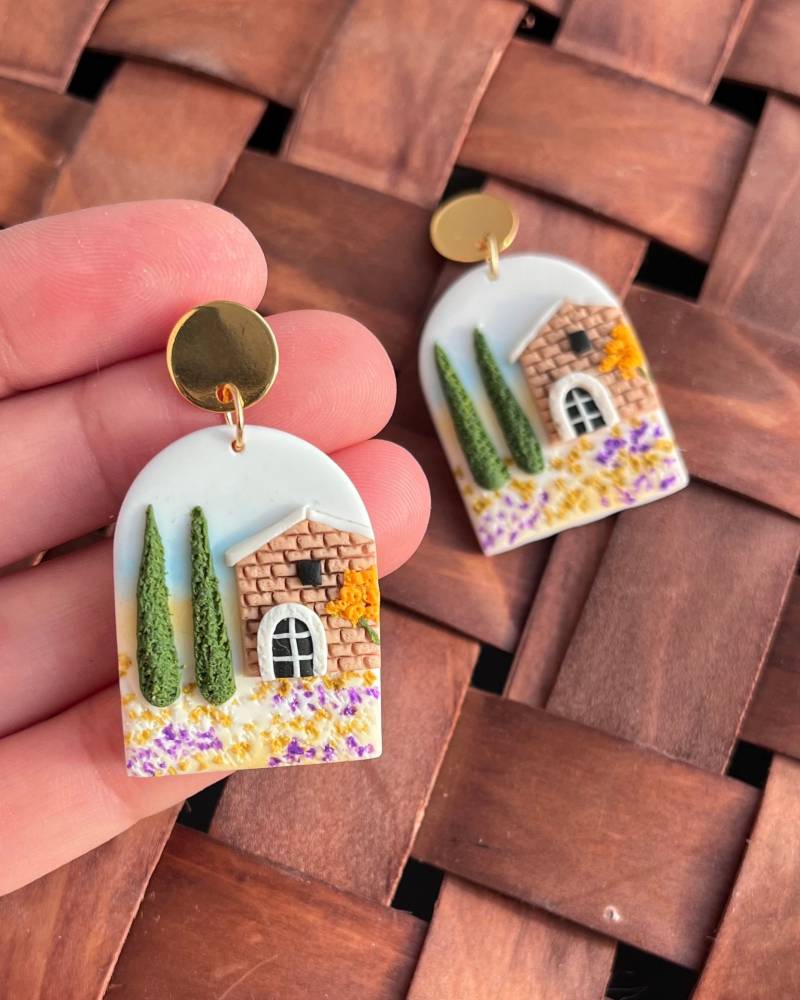 Handgemachte Provence Szene Ohrringe Einzigartiger Schmuck Aus Polymer Clay von Amugofmirth