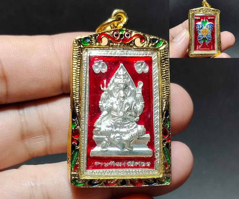 1 Stk. Thai Amulett Anhänger, Hindu Lord Ganesha, Talisman, Krissana Schmetterling, Vergoldet, Viel Glück, Arbeit, Handel Oder Liebe von AmuletAntique