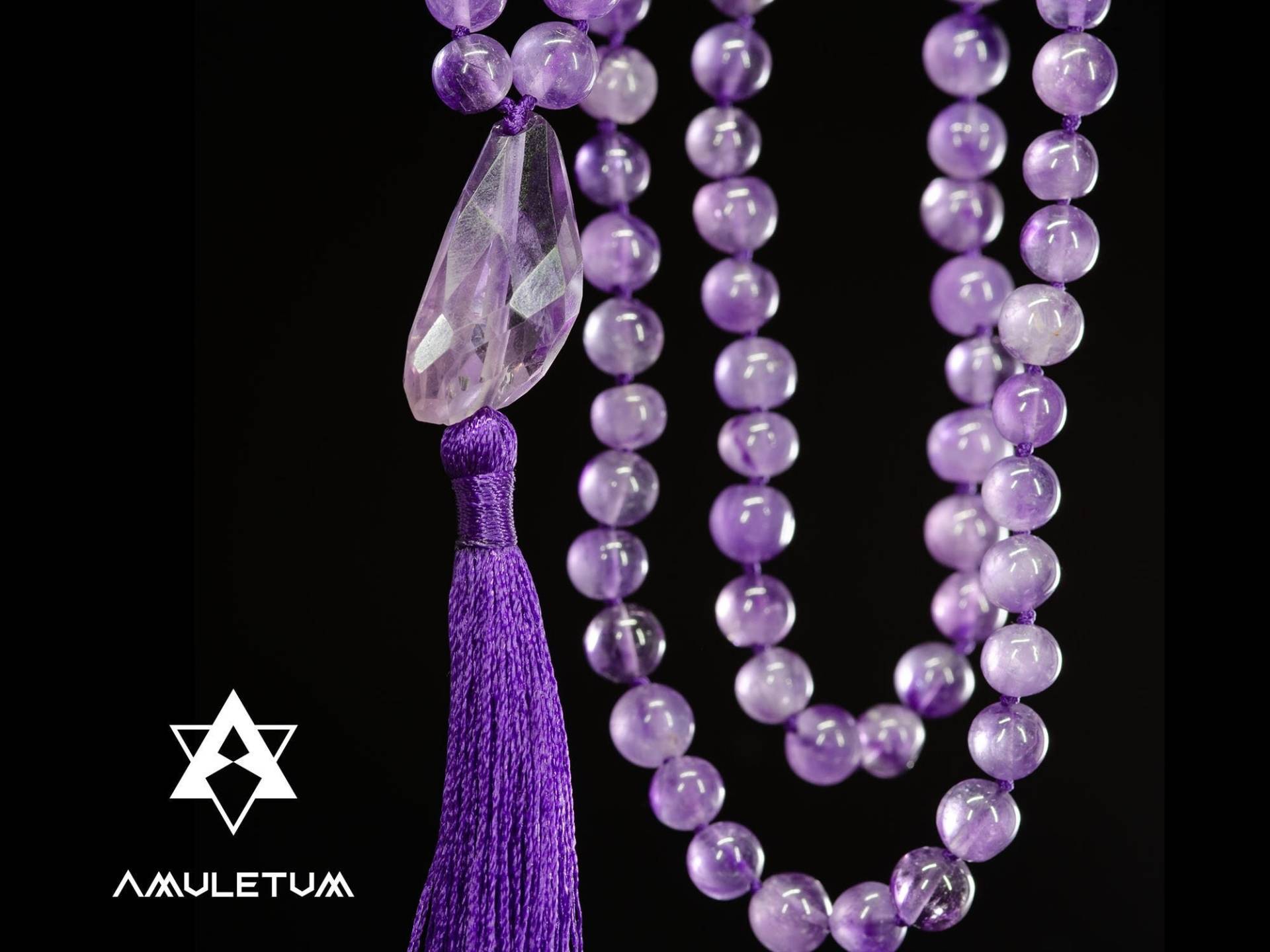 Amethyst Japa Mala Mit Facettiertem Guru, 108 Meditationsperlen, Yogui Halskette, Edelstein Anhänger, Damenschmuck, Naturkristalle von AmuletumJewels