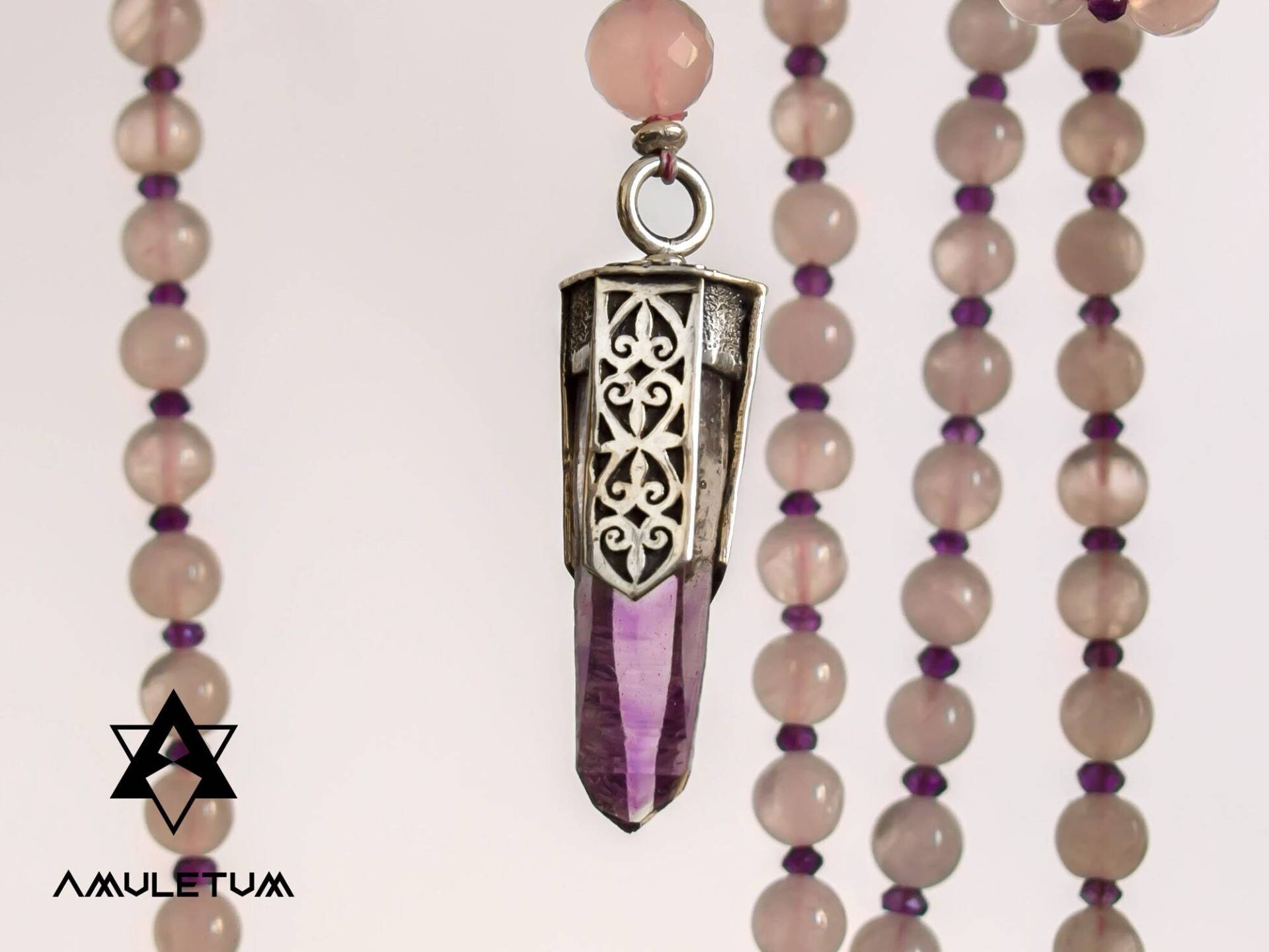 Amethyst Mala Perlen Mit Rosenquarz Kette - Ein Unikat Handgefertigt von AmuletumJewels